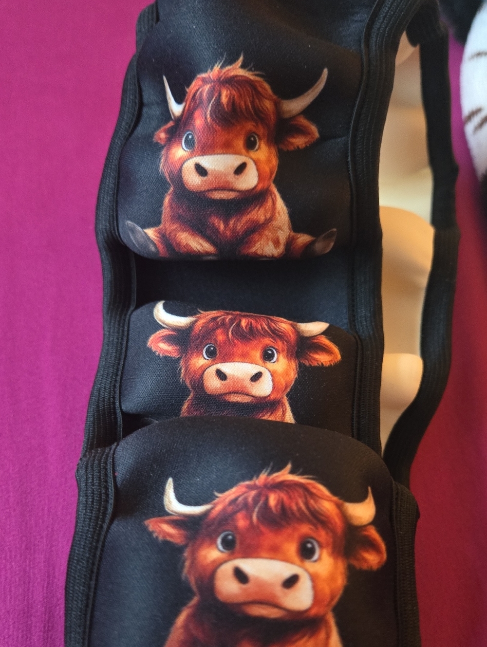 HIGHLAND COW Black Steering Wheel Cover, Set with Car Coasters!!
